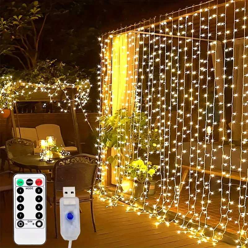 3/4/6M USB 8 Modes Window Curtain String Lights Remote Christmas Fairy Garland Lights for Party Wedding Holiday Bedroom Decor XJ250612