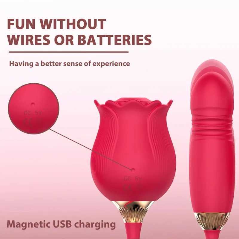 Rose Sucking Thrusting Dildo Vibrator for Women Nipple Clit Stimulator Vibrating Egg Tongue Licking Clitoris Sucker Sex Toy XJ250613