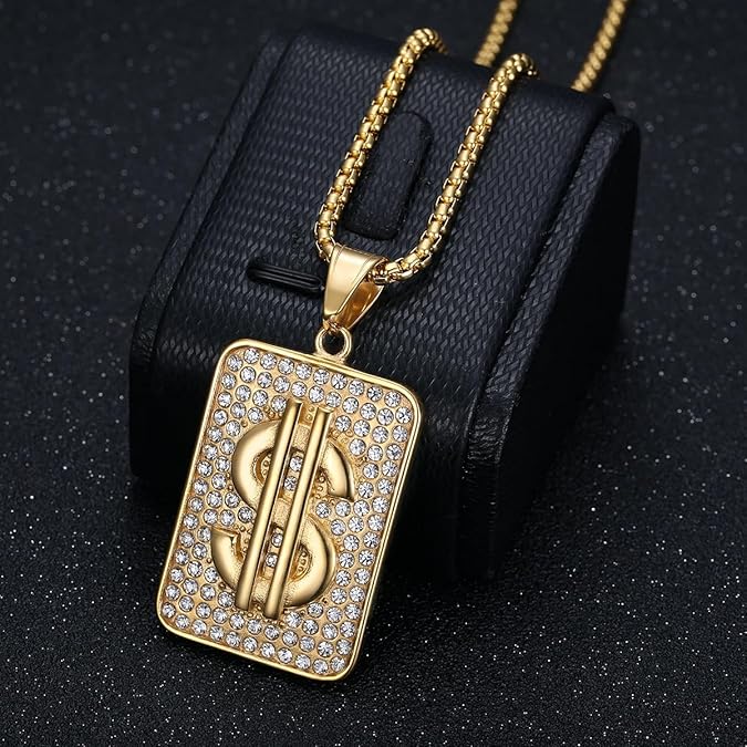 Stainless steel square dollar pendant necklace hip-hop style Bling necklace fake chain men's and women's