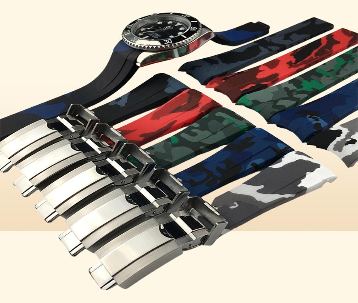 Waterproof Rubber Watchband Stainless Steel Fold Buckle Watch Band Strap for Oysterflex SUB Bracelet Watch Man 20mm Black Blue TO9542550