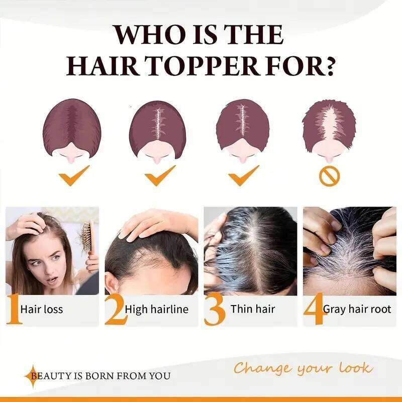 Elegant Women's Topper Real Human Straight Full Ideal for Thinning White Hair Coverage Beginner-Friendly