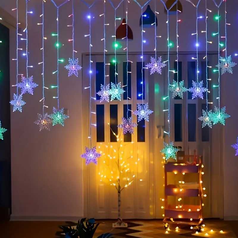 1pc 13.1ft USB-Powered LED Snowflake Curtain Lamp 8 Modes Fairy Light Party Decoration Holiday Wedding Christmas Strip Light XJ250612