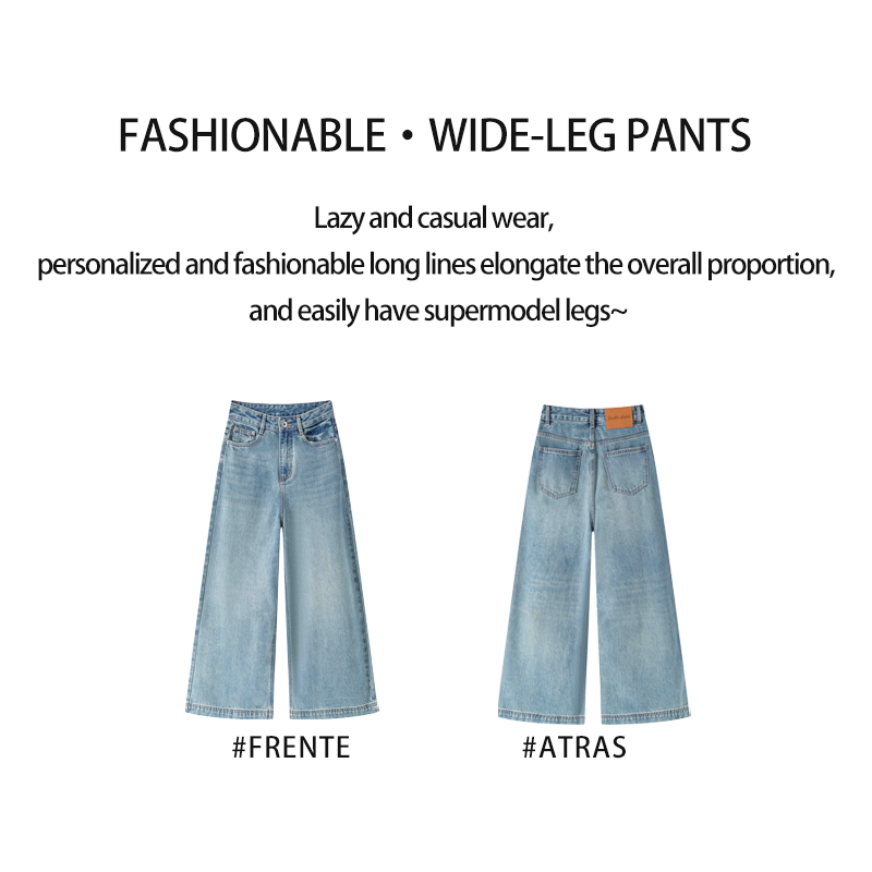 Slim fit mid-waist cobalt jeans in loose cut and soft fabric wide-leg pants K9553