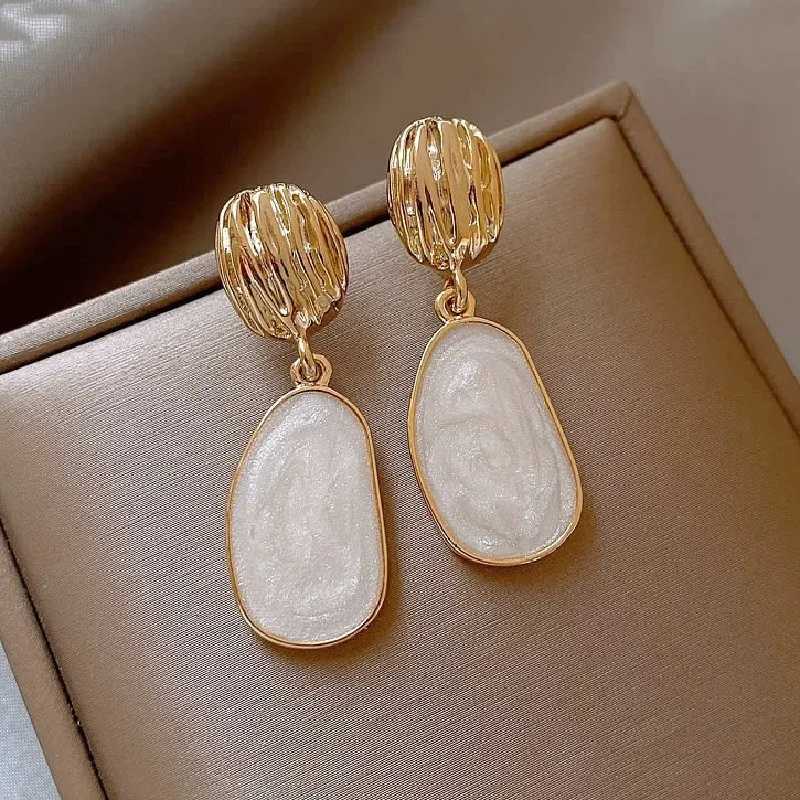 New White Enamel Oil Oval Dangle Earrings for Women Vintage Uneven Metal Drop Earrings Statement Irregular Geometry Jewelry V250613