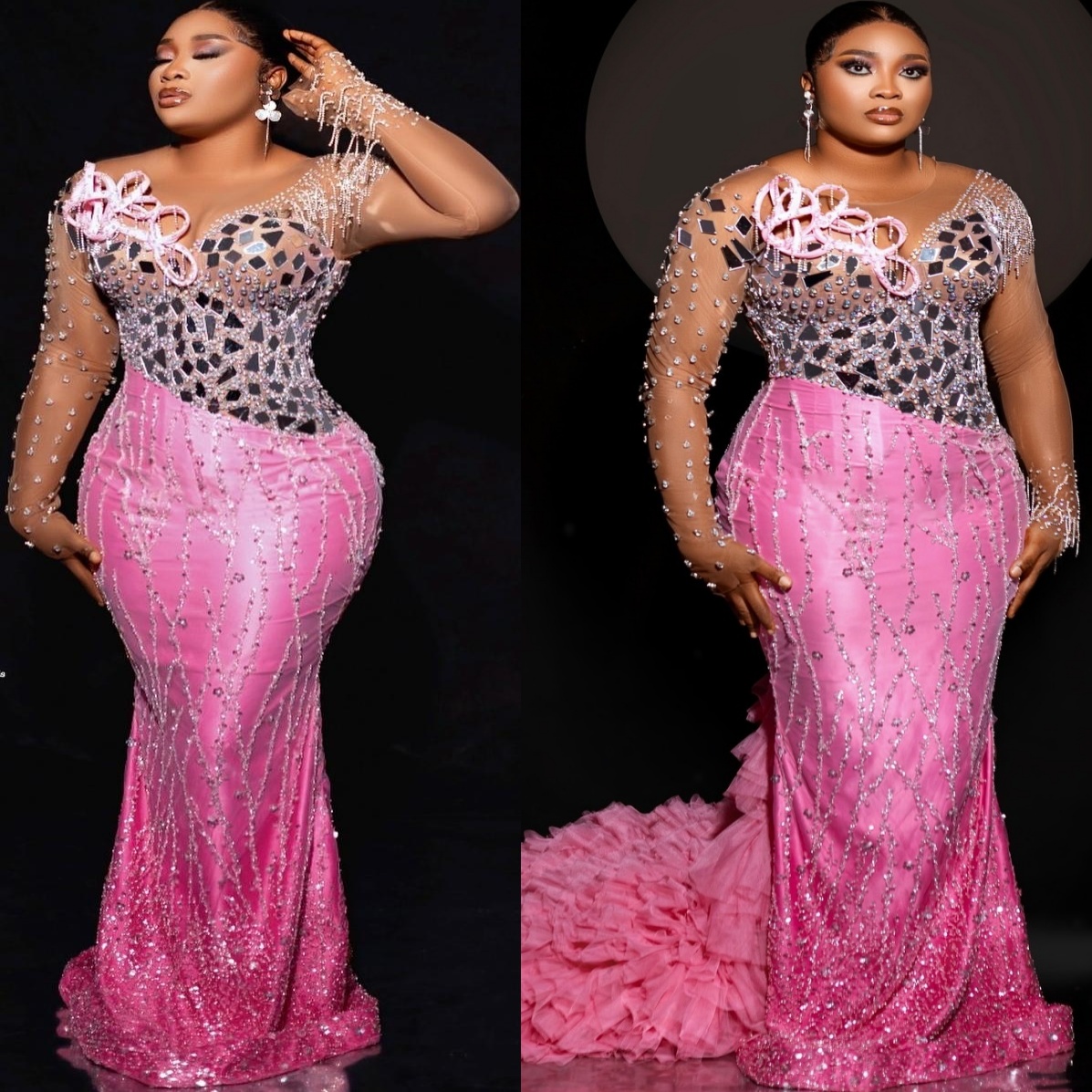 Pink Mermaid Prom Dresses 2025 Beaded Crystals Detachable Train Evening Formal Party Second Birthday Engagement Gowns Plus Size Dress For Special Occa