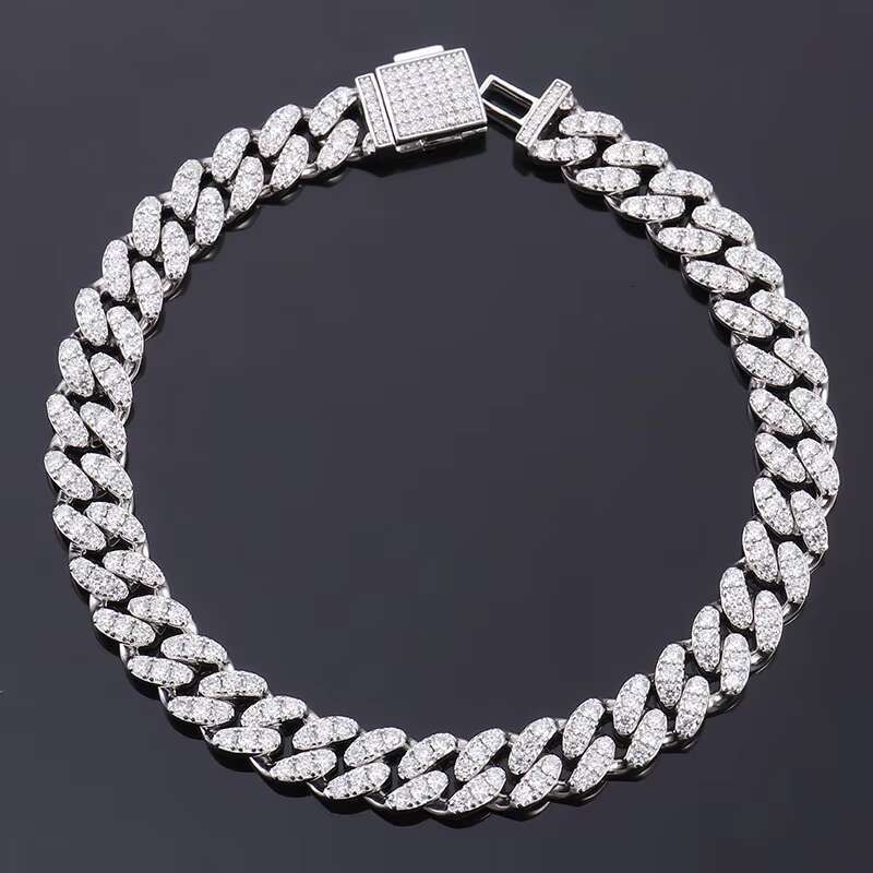 Wholesale Price Silver 925 VVS Moissanite Iced Out Hip Hop Jewelry Fashion Moissanite 6MM Miami Cuban Link Chain Bracelet