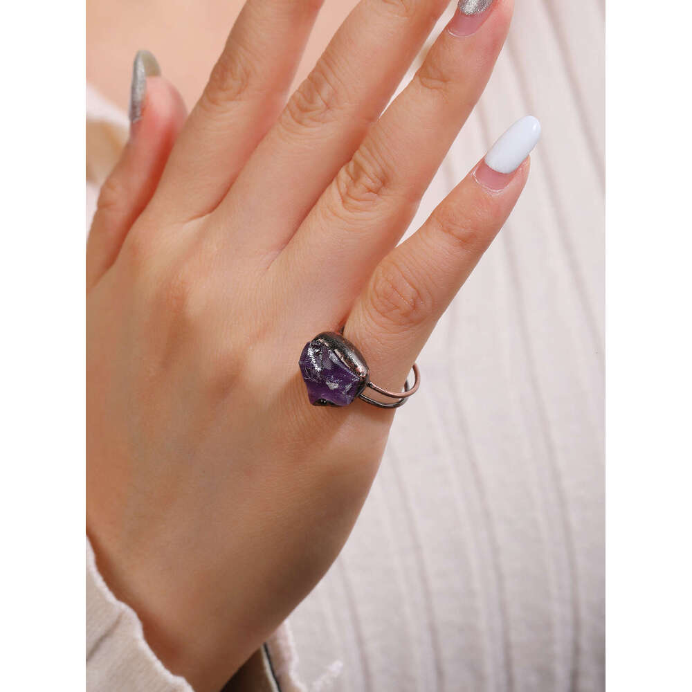 Amethyst Citrine Green Fluorite Aquamarine Rhodochrosite Garnet Adjustable Open Ring for Pinky Finger
