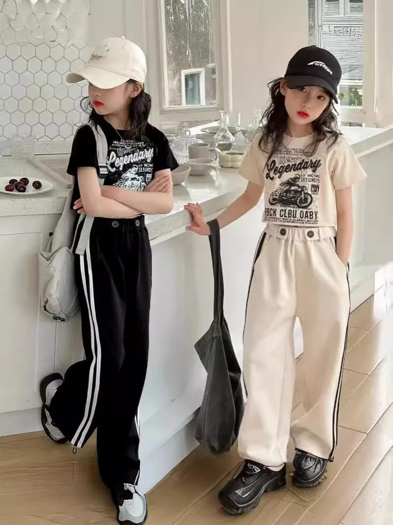 Girls summer casual suit childrens fashionable T-shirt casual pants summer dress foreign short-sleeved two-piece set 250613