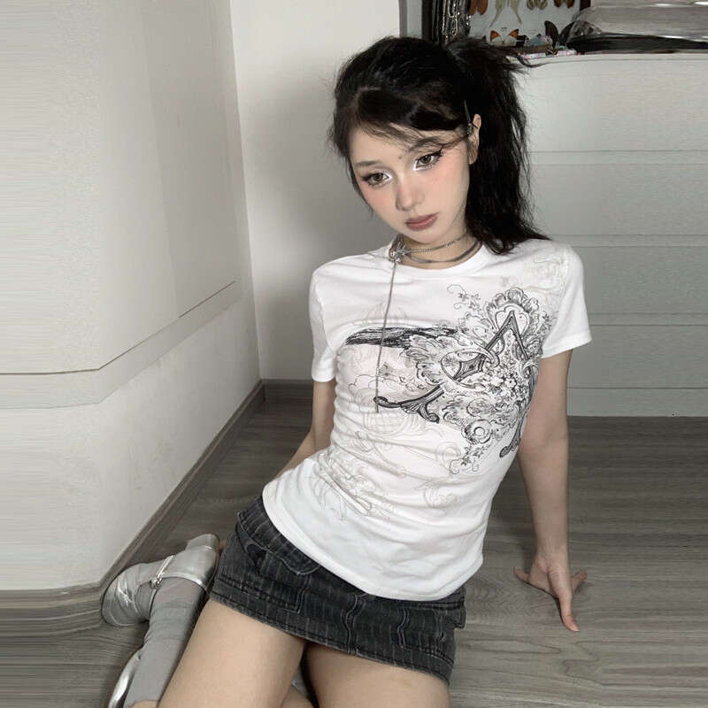 hoodie Women's Wear Unique Style Abstract Print Color Block Round Neck Short Sleeve T-Shirt Stretchy Chest-Enhancing Summer Versatile Top For Wom