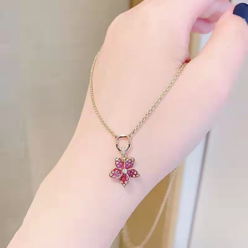 Elegant Crystal n Pendant Necklace Tropical Flower Charm Delicate Collar Chain for Women Z250910
