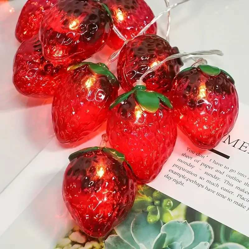 1PC 10/20/30/40 LED Strawberry Fairy Lights Battery Operated Fruit String Lights For Indoor Outdoor Bedroom Holiday Decoration XJ250612