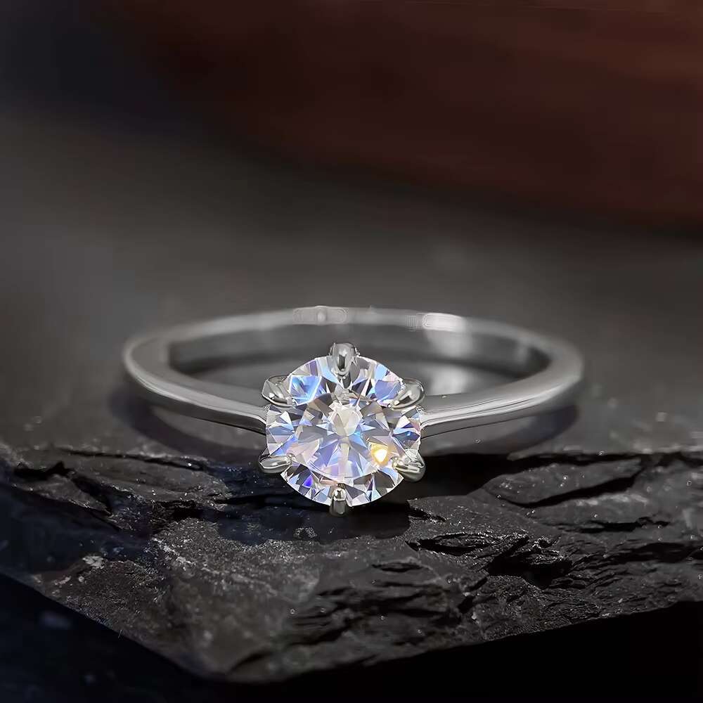 Romantic Classic Six-Claw Moissanite Ring 1CT Womens Wedding Band High Quality S925 Inlaid Hot Sale Valentines Day Jewelry