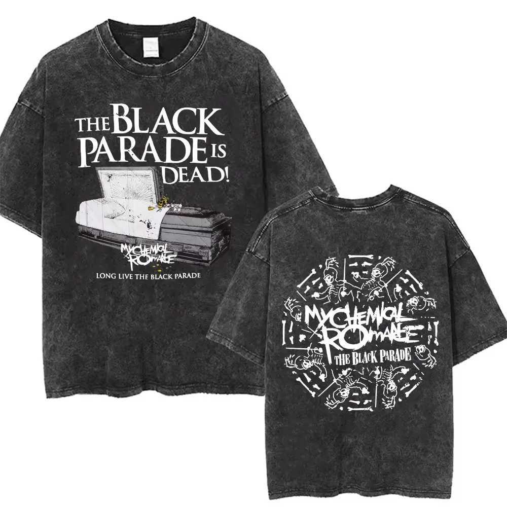 Men Women Punk Emo Rock Oversized Short Sleeve Tops Rock Band My Chemical Romance Music Cover Washed Vintage Printed T Shirt X250613