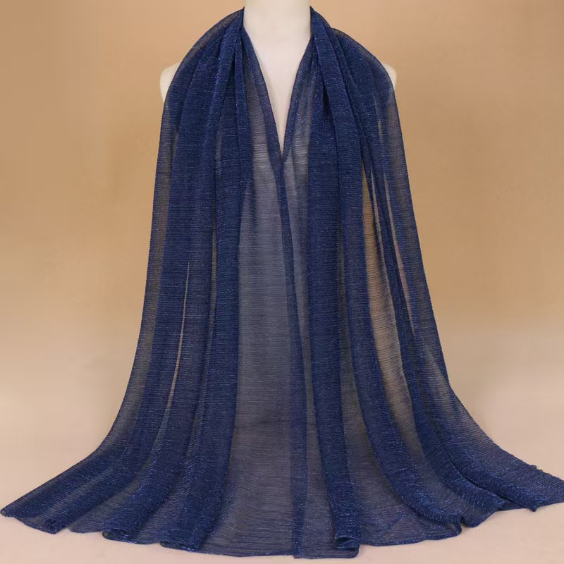 T955 gold thread breathable shiny solid color women's long scarf Indian style new polyester pleated solid color long scarf