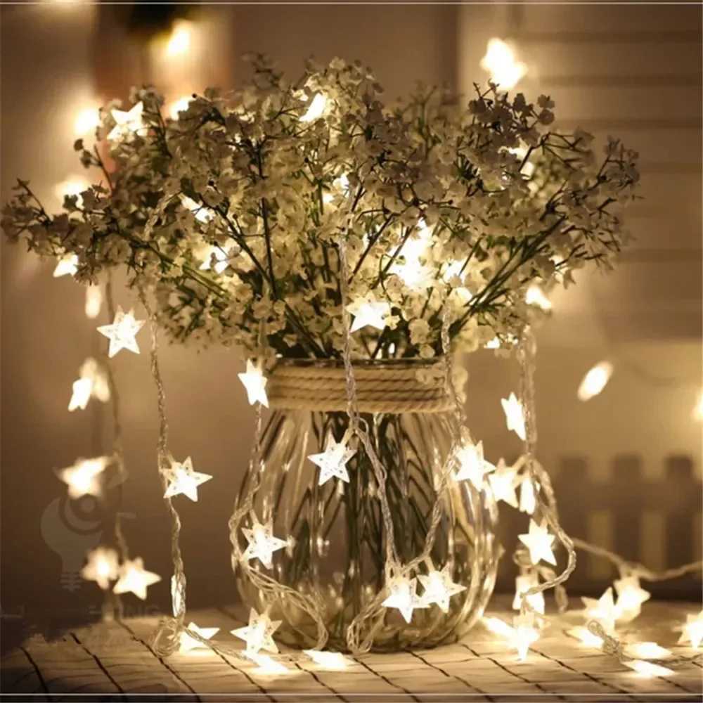 Star String Lights Fairy Lights for Bedroom String Battery Powered Adapter Christmas Lights Wedding Party Ramadan Decorations XJ250612