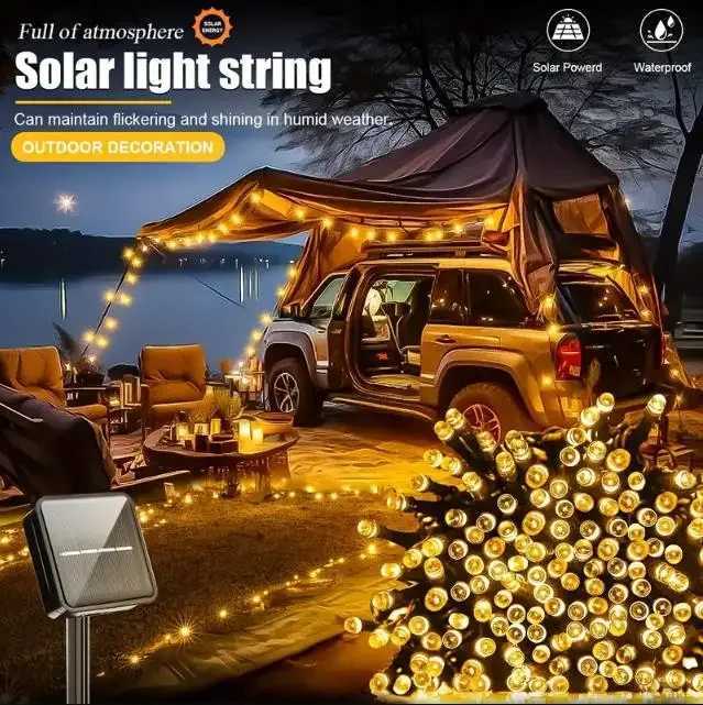 LED Solar Light String 8 Functions Outdoor Waterproof Lawn Starry Sky Christmas Garden Courtyard Decoration Atmosphere Lights XJ250612
