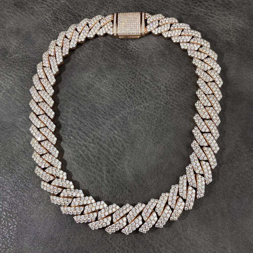 OACOCA 19mm 2rows VVS Moissanite S925 Sterling Silver Prong Cuban Link Chain Necklace for Men