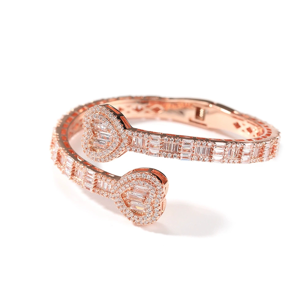 Hip Hop Heart Shape Clasp Bangle Real Gold Plated TopBling T Zircons Spring Lock Women Men Jewelry