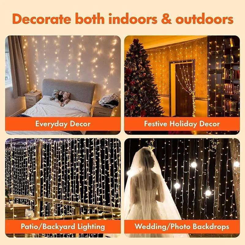 3M LED Curtain String Lights Fairy Decoration USB Holiday Garland Lamp 8 Modes For Home Garden Christmas Party New Year Wedding XJ250612