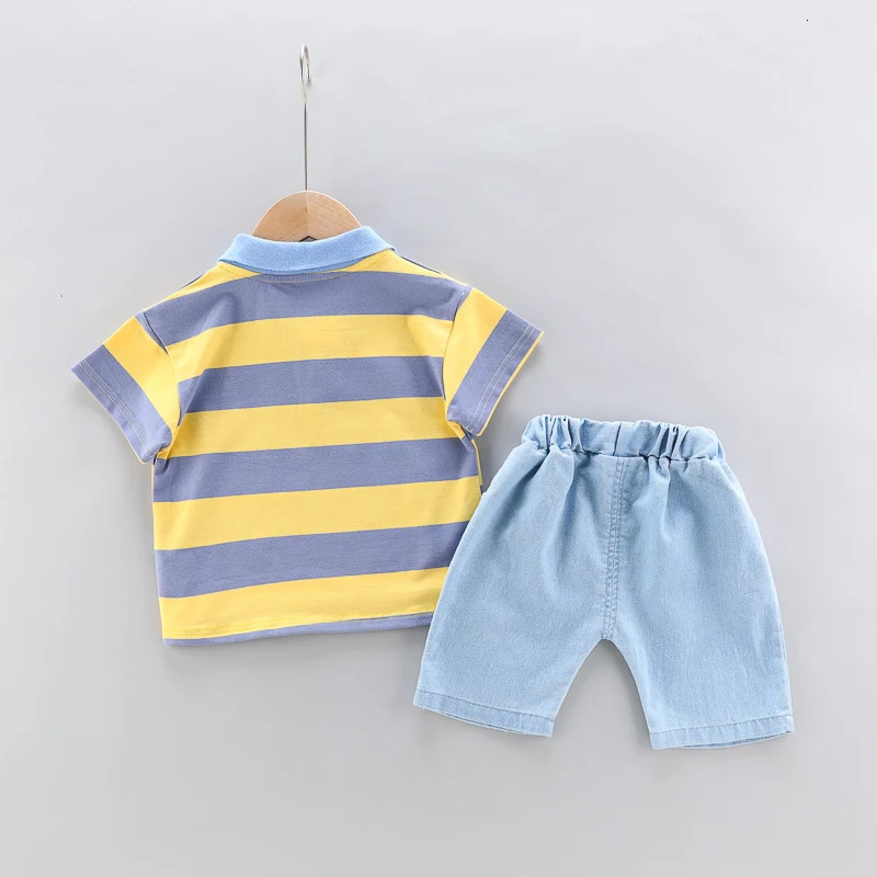 High-Quality Baby boys Polo Shirt Handsome Denim Shorts 2-Piece Set kids girls clothes suits summer 250613