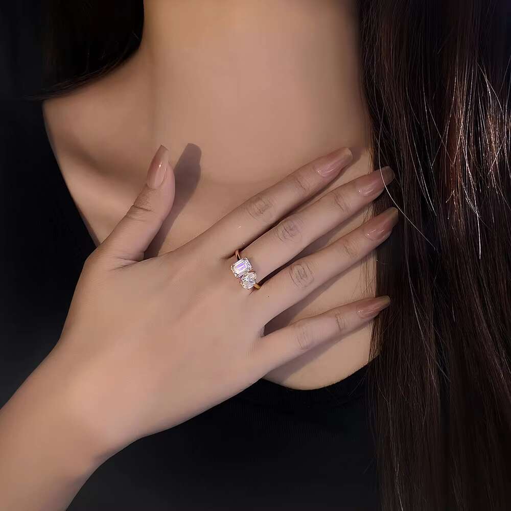 925 Sterling Silver GRA VVS Moissanite Engagement Ring for Women Pear and Princess Cut Toi Et Moi Ring
