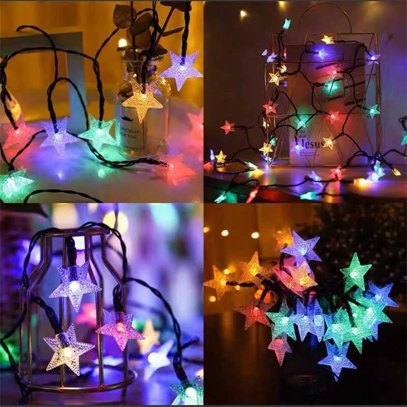 12M 7M 5M Solar Star Lamp Outdoor Garden Garlands Fairy Twinkle LED Light String for Christmas Tree Wedding Party Decoration XJ250612