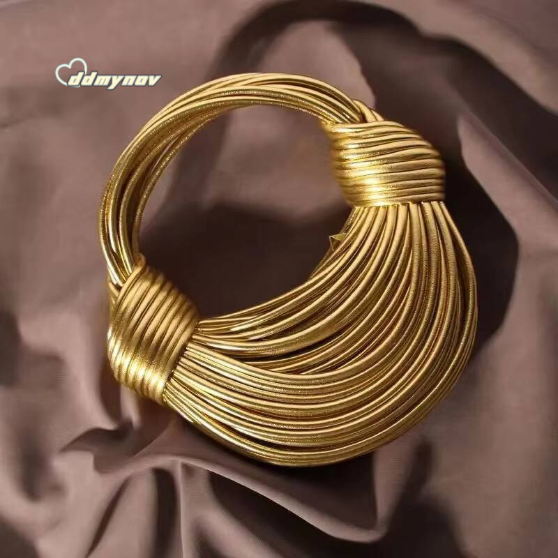Handbags for Women 2024 New Gold Luxury Designer Brand Handwoven Noodle Bags Rope Knotted Pulled Hobo Silver Evening Clutch Chic ddmynov