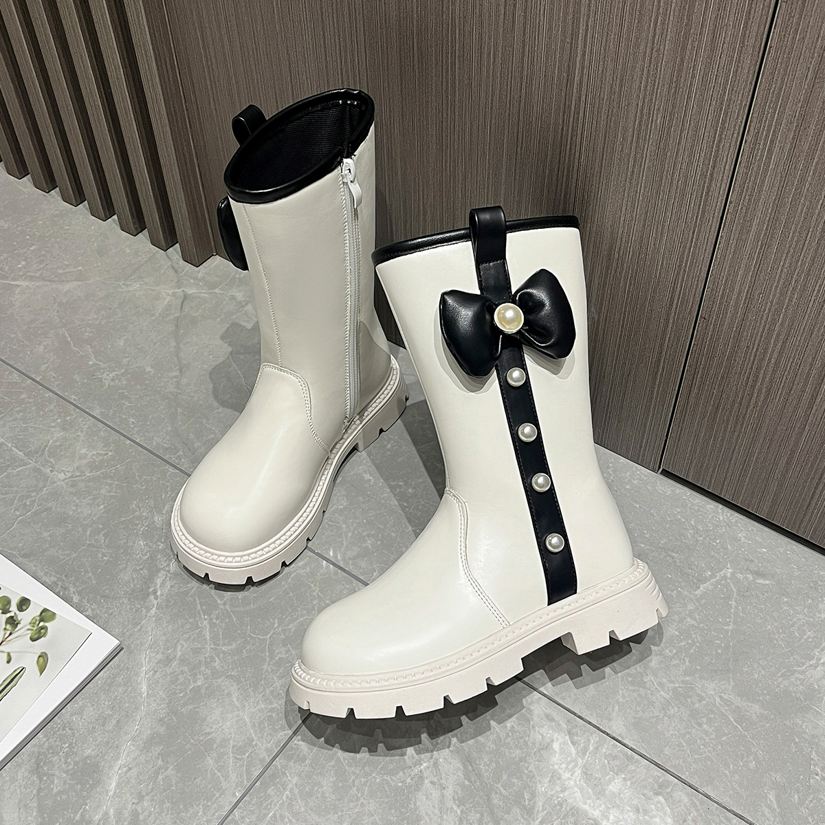 High-heeled boots with bow ties, fashionable princess boots