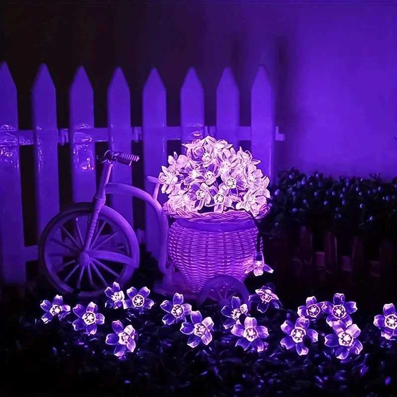 5M/7M/12M Solar Cherry Flower String Lights Outdoor Waterproof 8 Mode Fairy Light Christmas Garden Party Decoration Wedding Lamp XJ250612