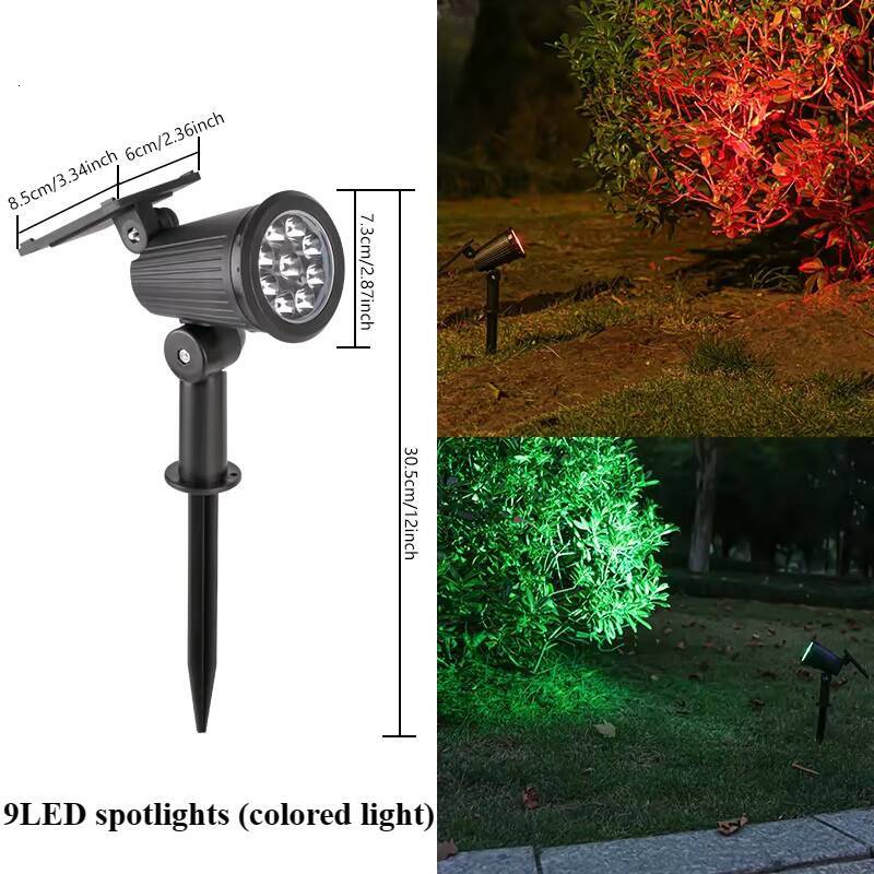 9 LED Solar Spotlights Outdoor IP65 Waterproof Brightness Adjustable Spot Light Garden Backyard Driveway Patio Decor Lamp