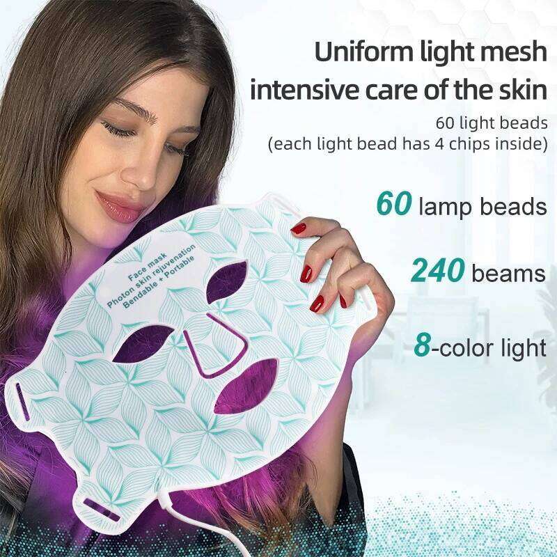 8 Colors Facial LED With Neck Red Light Near Infrared Therapy Beauty Mask Anti Aging Skin Rejuvenation Lifting Whitening