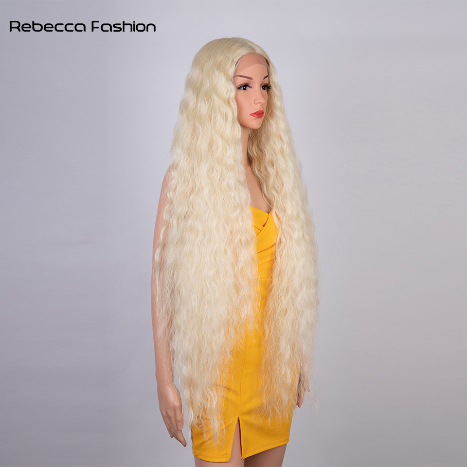 Rebecca Fashion Cosplay Synthetic Front For Black Women 42 Inch Long Curly Lace Wigs Ombre Highlight Ginger 613 Pink Wig