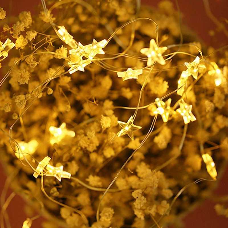 10/50 LED Star Fairy Lights Battery Operated Twinkle String Light Copper Wire String Lights Xmas Wedding Party Table Decor XJ250612
