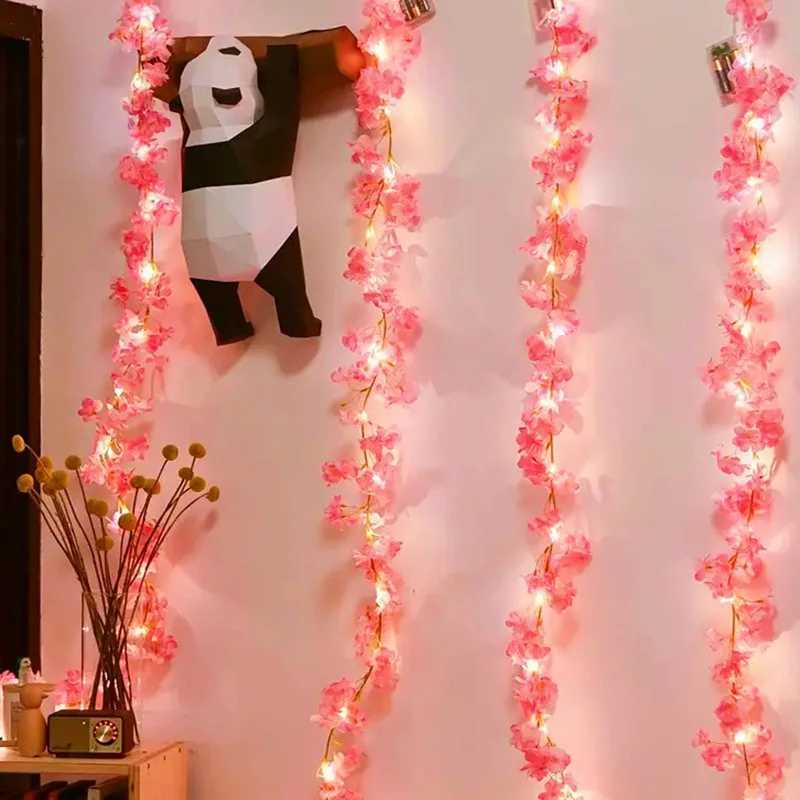 Fairy String Warm White 2/5m 20/50Leds Cherry Blossom Battery Powered Lights Artificial Flower for Wedding Party Bedroom Decor XJ250612