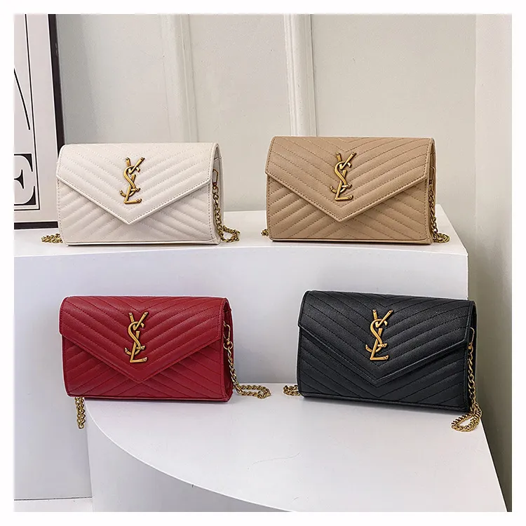 Best Selling Premium Elegant Women's Bags 2025 New Trendy Chain Letter Shoulder Bag Fashion Versatile Crossbody Small Square Bag Red Khaki