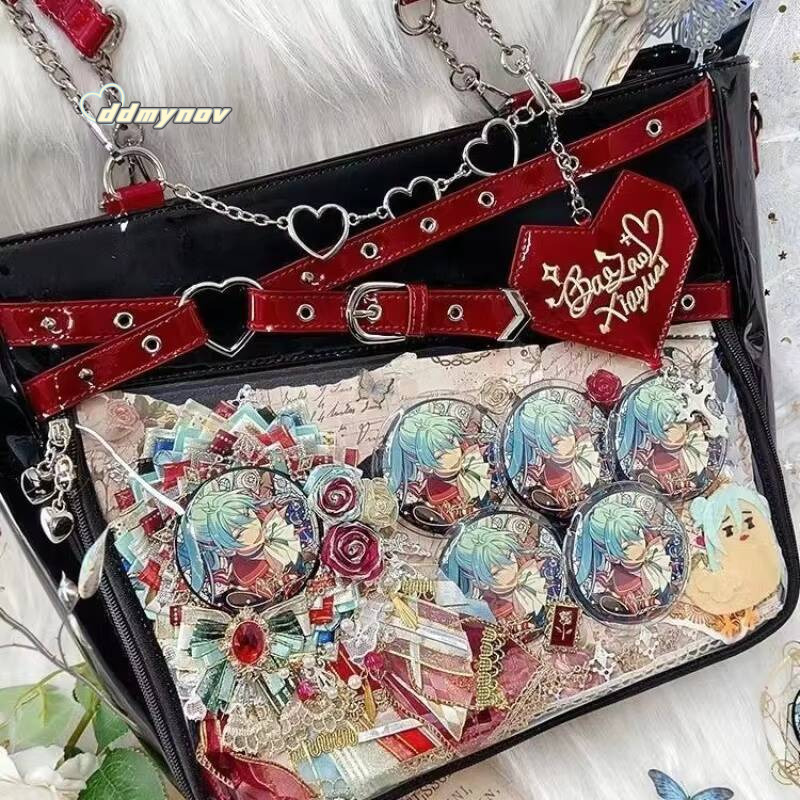 New Original Spicy Girl Cool Ita Large Capacity Transparent Pain Layer Crossbody Love Chain Ulzzang Shoulder Bag ddmynov