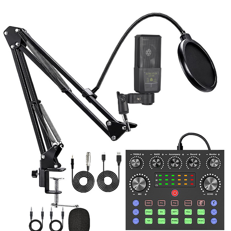Microphones Karaoke Live Microphone Sound Audio Card Kit Professional Podcast Home Studio Recording Equipment Set Microphone For Laptop PC Cellphone C