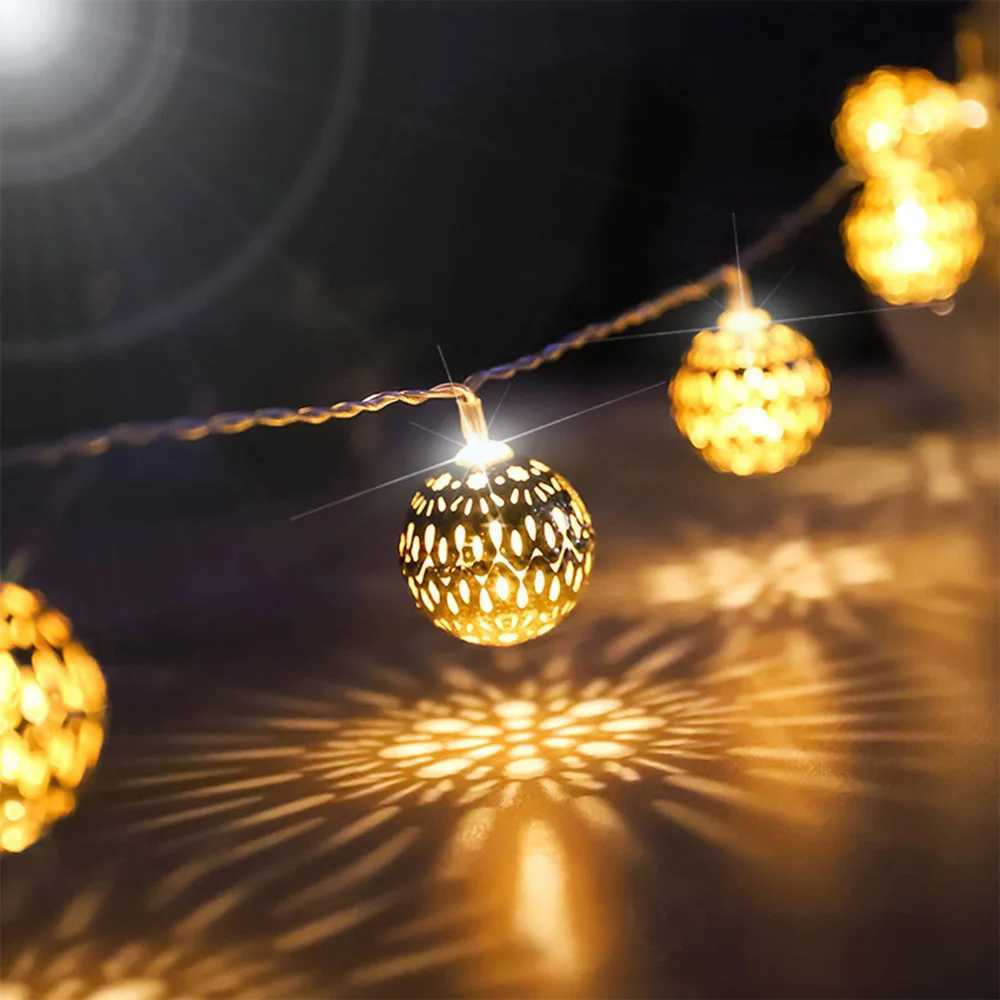 10/20LED Moroccan String Lights Battery Operated Indoor Silver Globe Garland Fairy Lights Holiday Wedding Christmas Party DecorXJ250612