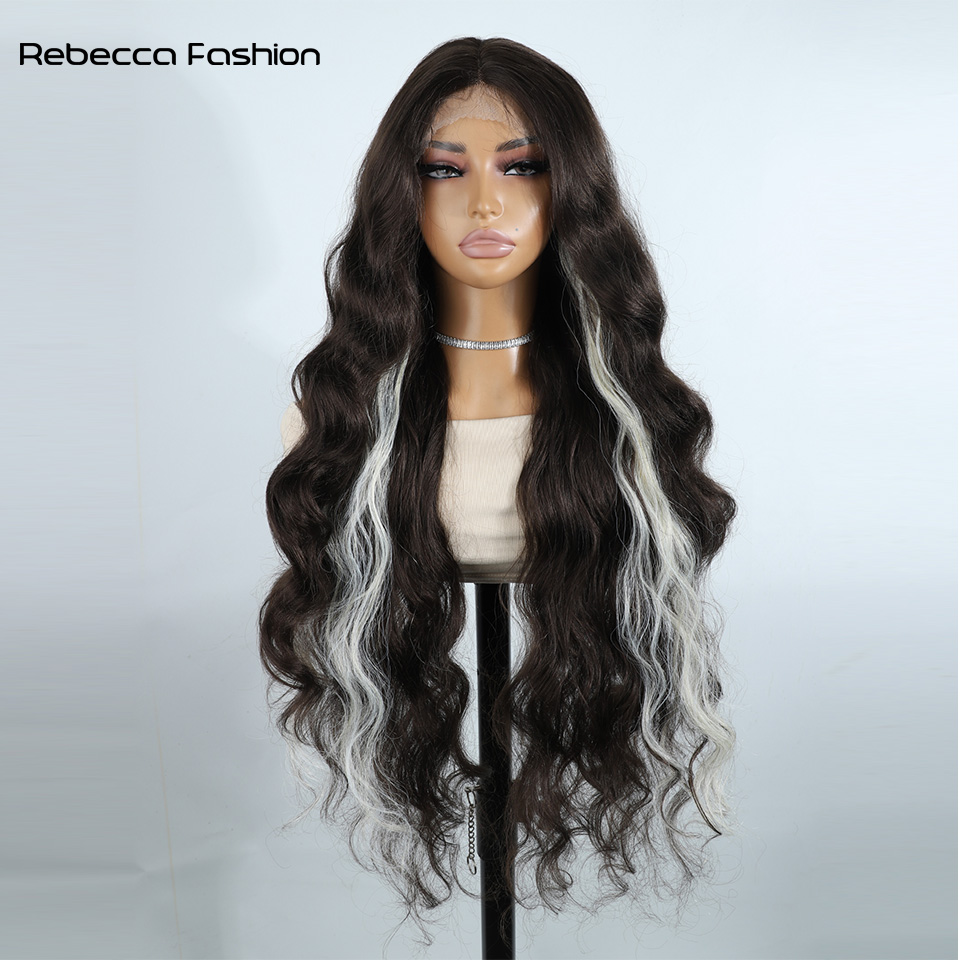 Rebecca Fashion 32Inch Body Wave Lace Front Wigs For Women Syhthetic hair High Temperature Fiber deep wig