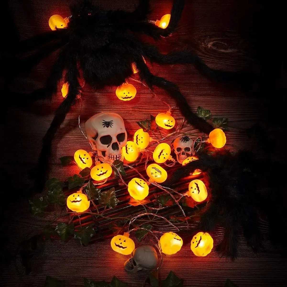 1pc 10/20 LED Halloween 3D Pumpkin String Lights Battery Powered Pumpkin Fairy Atmosphere Lights Suitable For Halloween Decor XJ250612