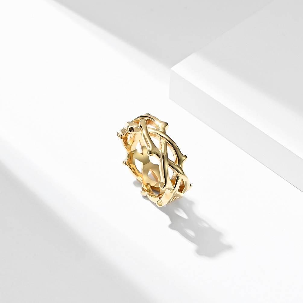 Vintage Twining Thorny Vines Ring Stainless Steel Gold Plated Women Mens Jewelry