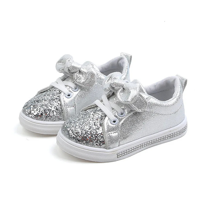 Spring Autumn Girls Shoes Baby Sneakers Children Casual Fashion Bowknot Glitter Leather Nonslip Flat Princess C260130