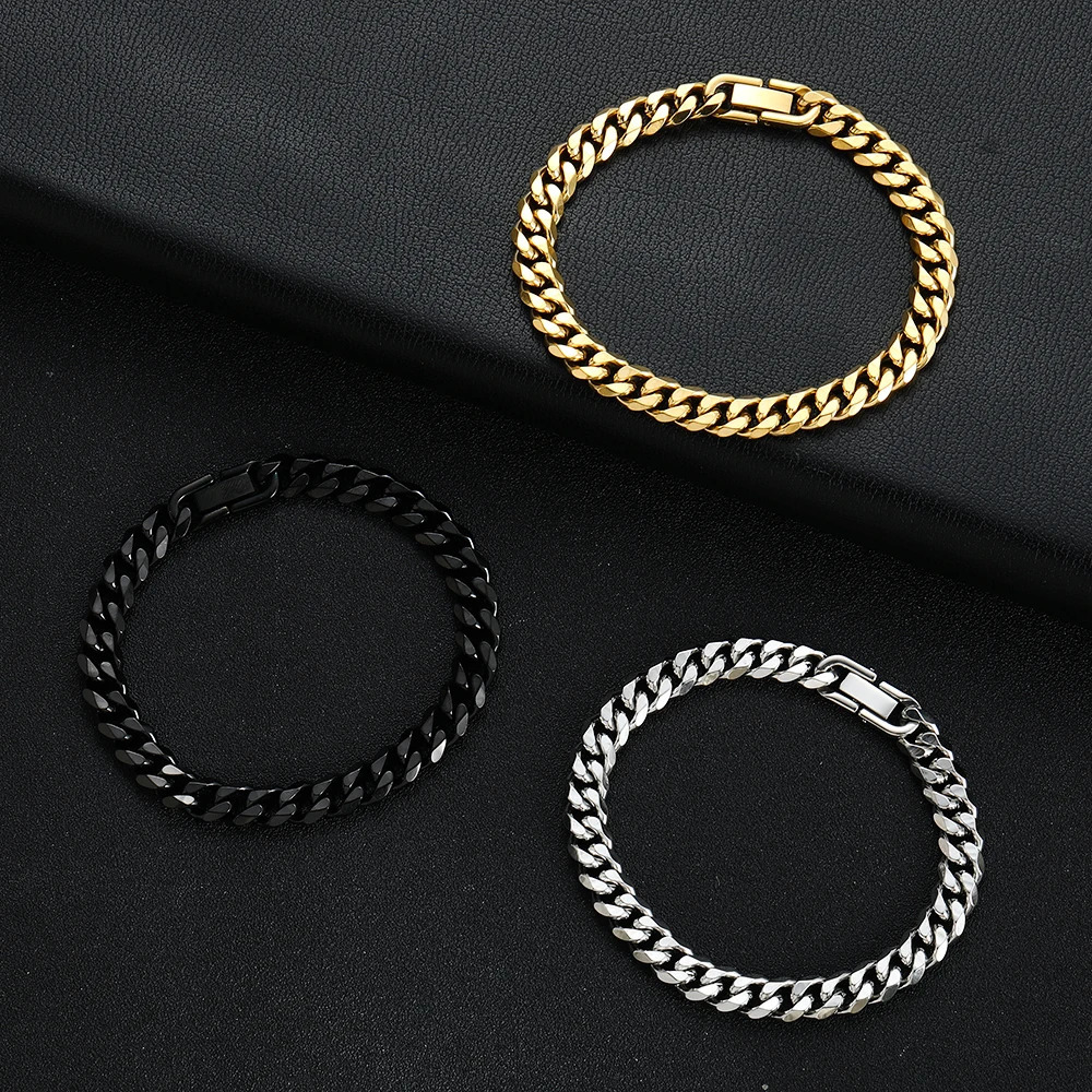 Width 8MM 316L Steel Golden Black Cuban Chain Bracelet Fashion Hip Hop Mens Jewelry Party Gift 182022CM 250528