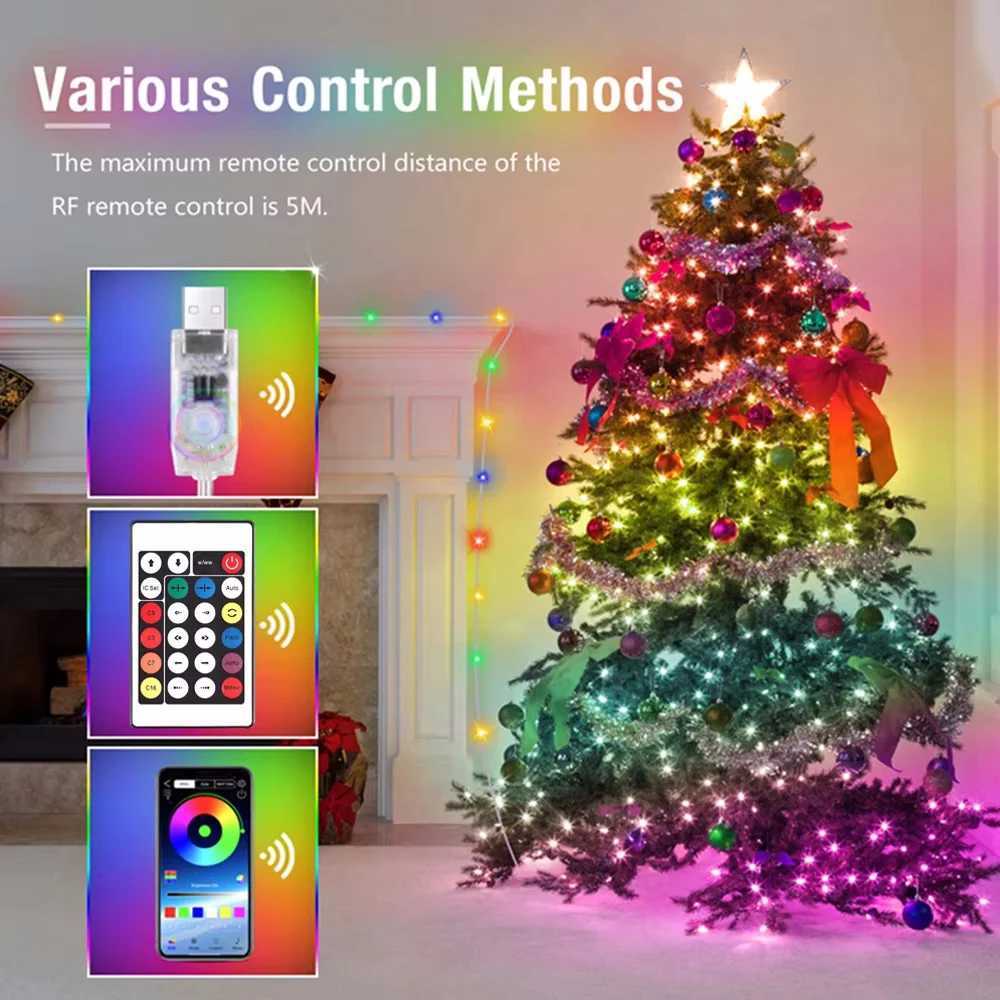 String LED Bluetooth Fairy Lights Dreamcolor RGBIC DIY Party Christmas Tree Lights Wedding Decor Garland USB Lamp 15M/10M/5M/2M XJ250612