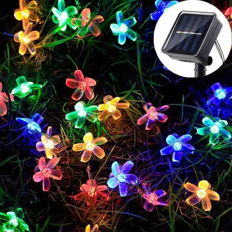 5M/7M/12M Solar Cherry Flower String Lights Outdoor Waterproof 8 Mode Fairy Light Christmas Garden Party Decoration Wedding Lamp XJ250612