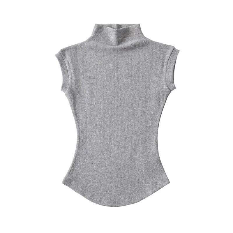 hoodie Women's Wear Pure Desire Style Half High Neck Solid Color Sleeve T-Shirt For Women Summer New Sexy Tight Waist Short Hot Girl Top Ins Tren