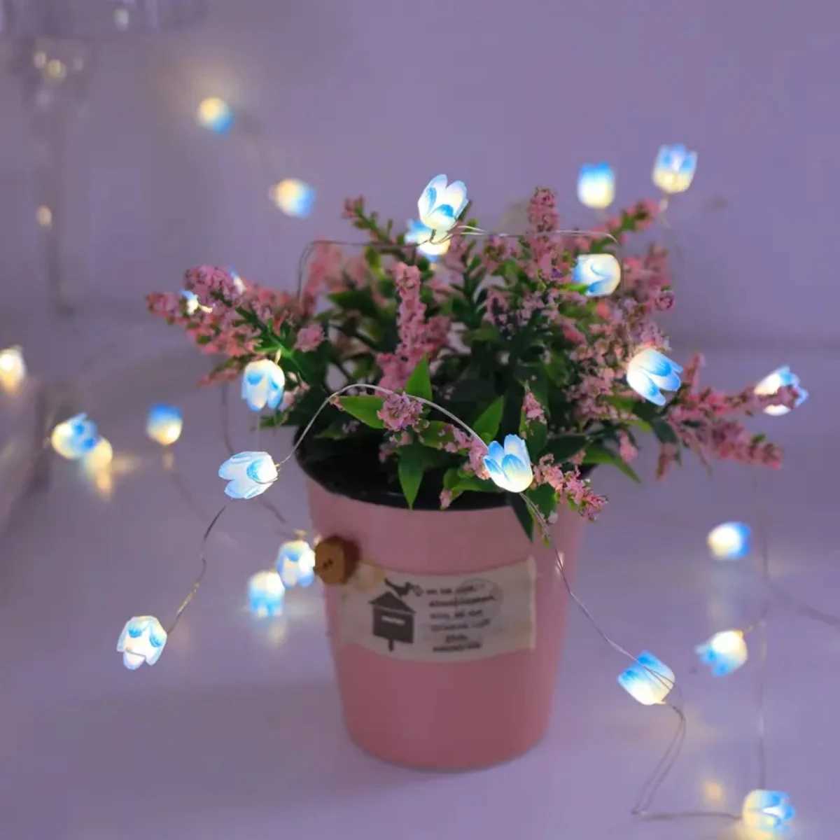 1PC Glamorous Tulip String Light DIY Flowers LED Fairy Lamp Battery Powered Warm White For Home Wedding Romantic Holiday Decor XJ250612