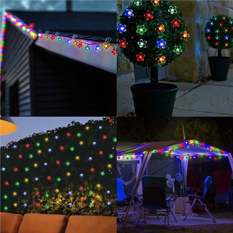 Solar Cherry String Lights Outdoor Sakura Garlands Peach Flower LED Night Lamp for Wedding Party Tree Garden Flower Bed Decoration XJ250612