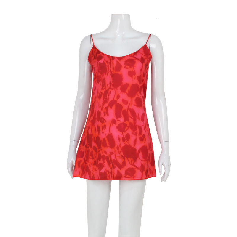 Rose Red Print Puff Short Sleeve Jacquard Mini Dress Fashion Square Neck Backless Hollow Out Slim Dresses Summer Party Vestidos 240921