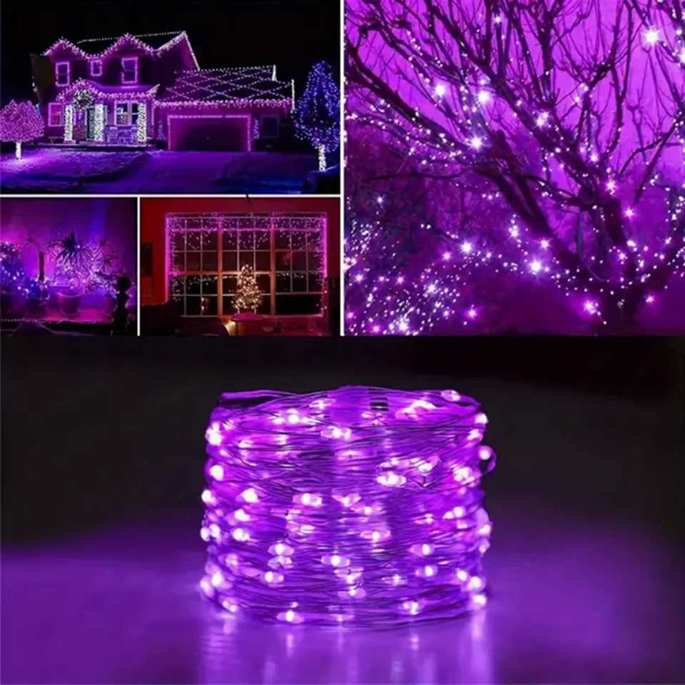 10m 100LED-3m30LED Fairy Light AA Battery Powered Purple Copper Line Light Suitable for Bedroom Christmas Party Decoration XJ250612
